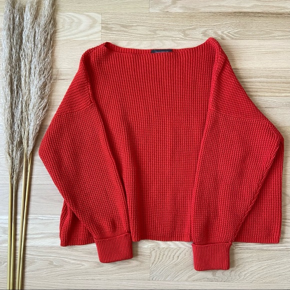 SOLD | French Connection | Red Waffle Knit Pullover Sweater | Size Medium - Picture 4 of 11